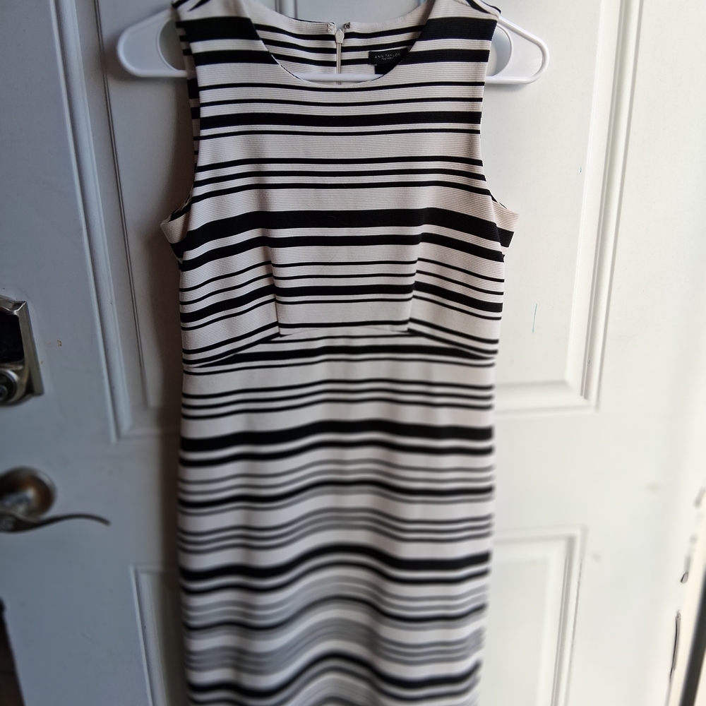 Ann Taylor Black and White Striped Midi Dress